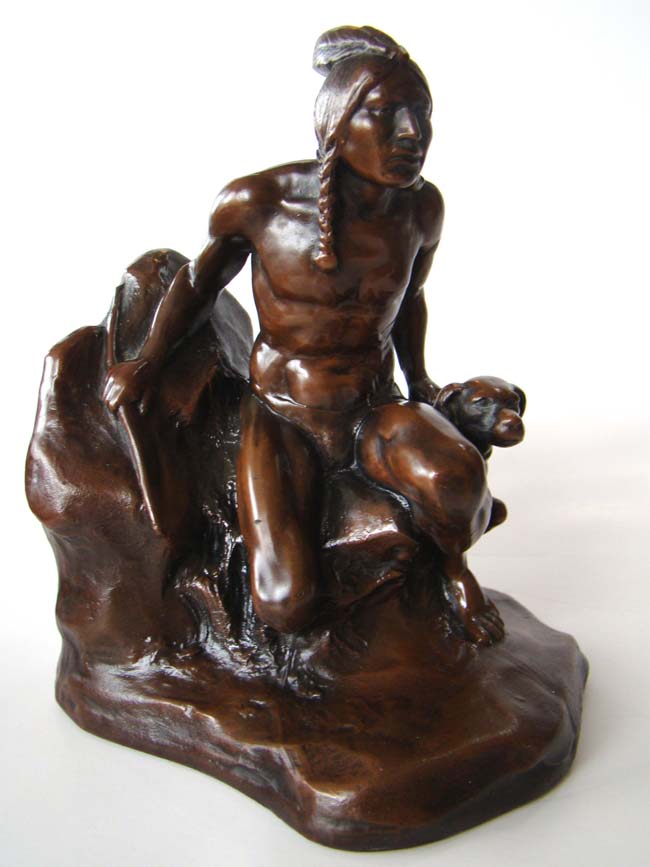 A fine and rare pair of "Indian with his dog" bookends by Jennings Brothers circa 1930 — image 2